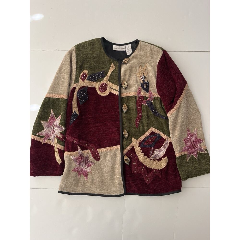 Vintage Drapers And Damons Patch Jacket Women S Red Tan Colorblock Boho Art Deco